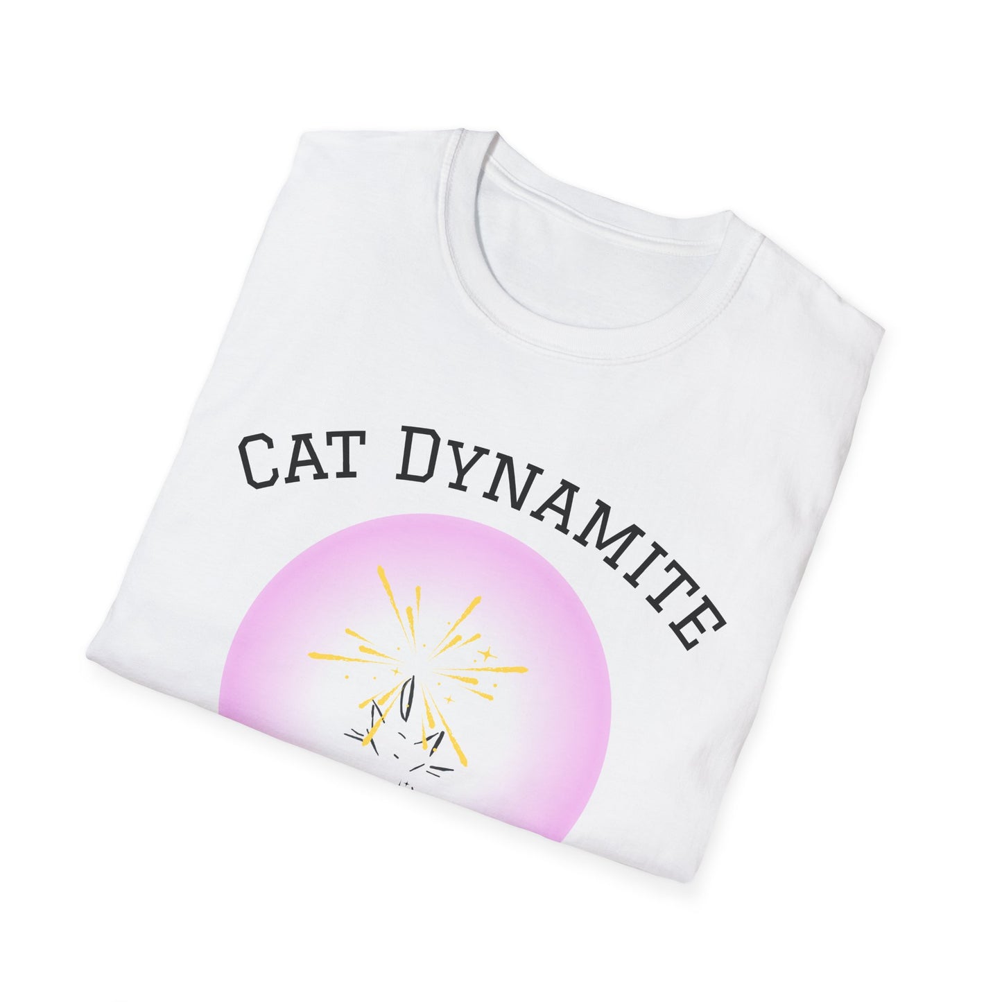 Cat Dynamite graphic tee — pink circle