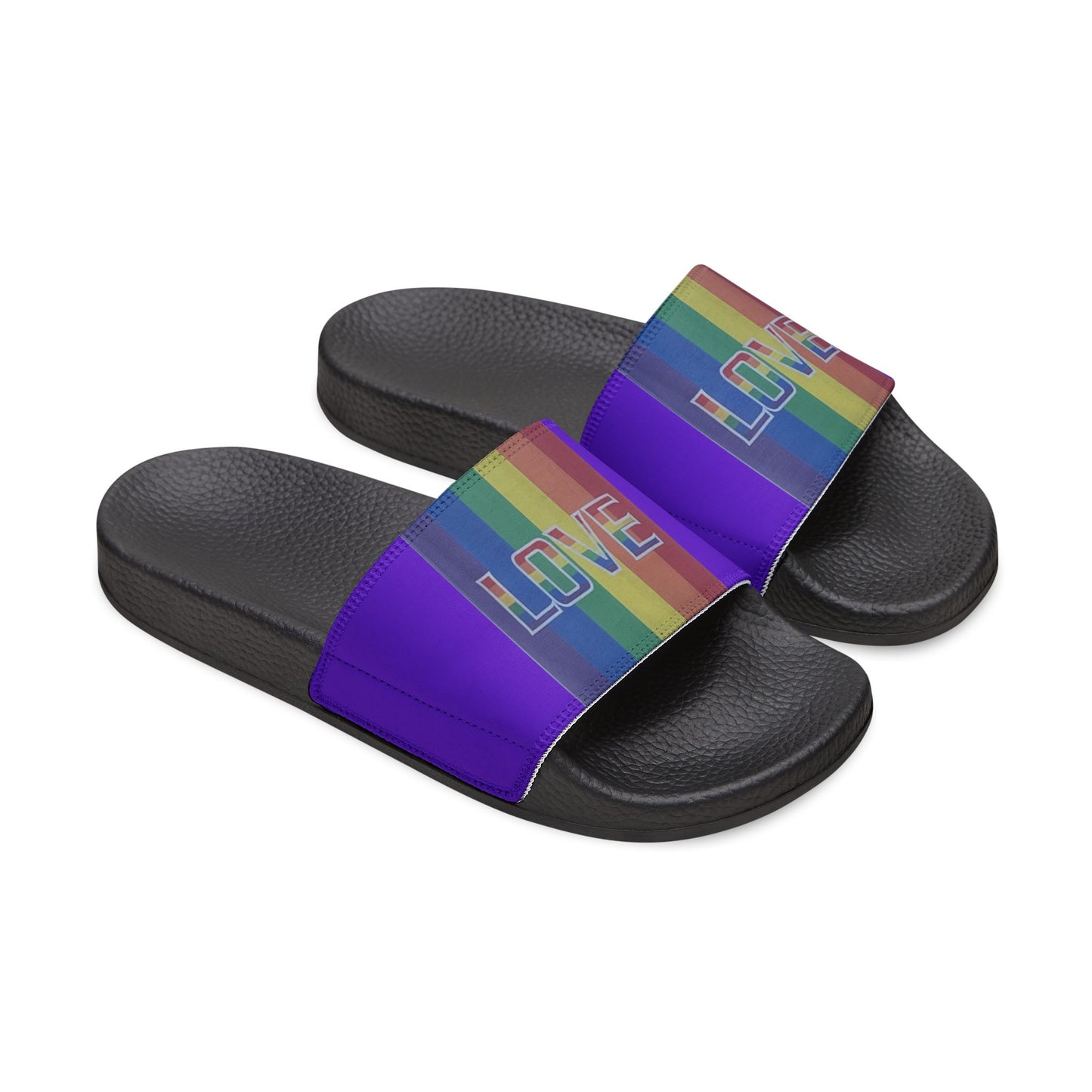 Pride 'LOVE' Rainbow Strap Slide Sandals — Women's purple