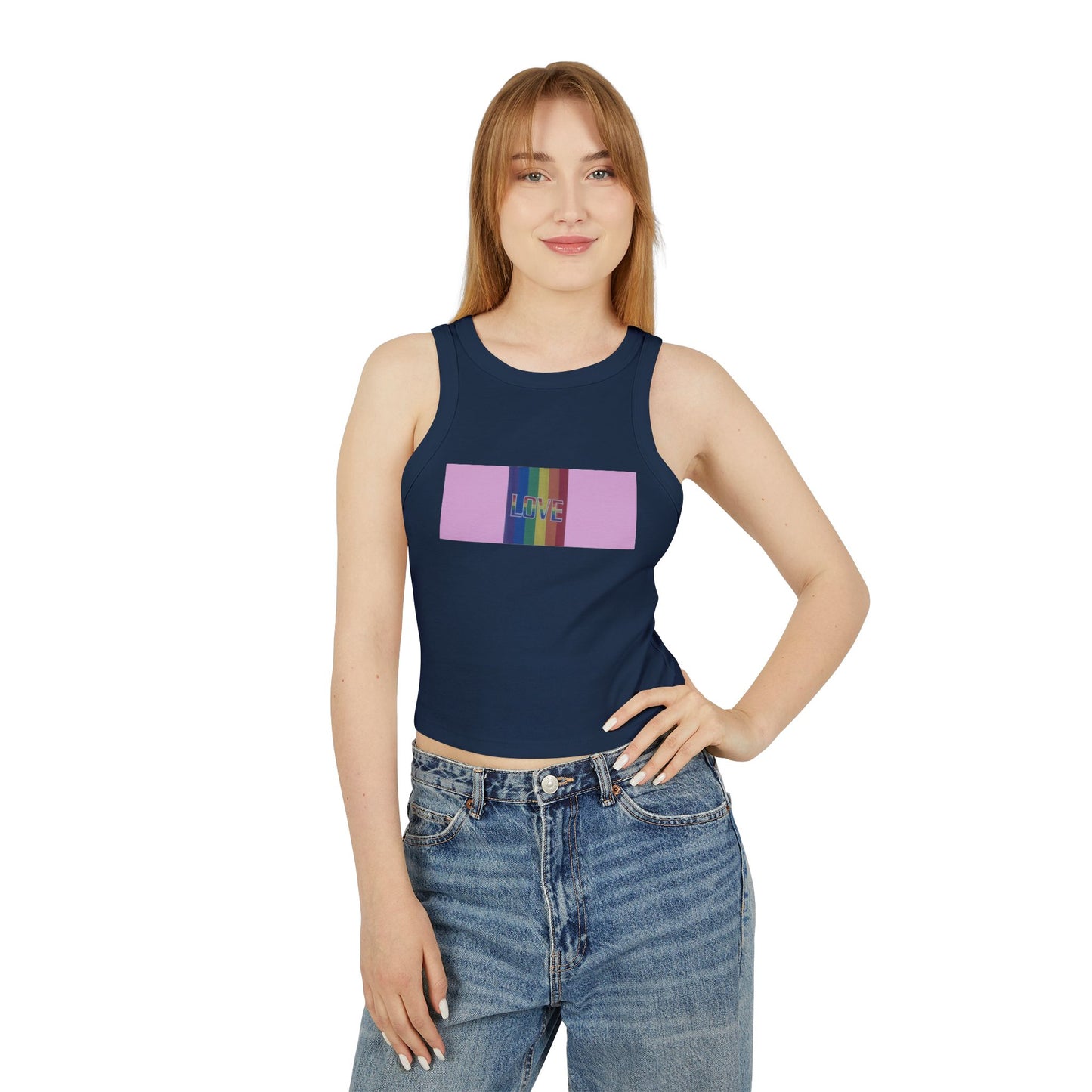 Love Rainbow Pink—Women's Micro Rib Racer Tank Top
