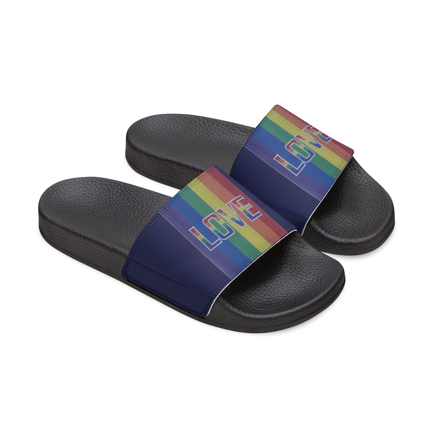 Pride 'LOVE' Rainbow Strap Slide Sandals — Men's dark blue