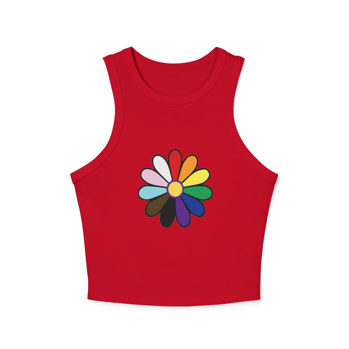 Rainbow Pride Daisy Racer Tank Top — Inclusive Flower Graphic Women's Tank