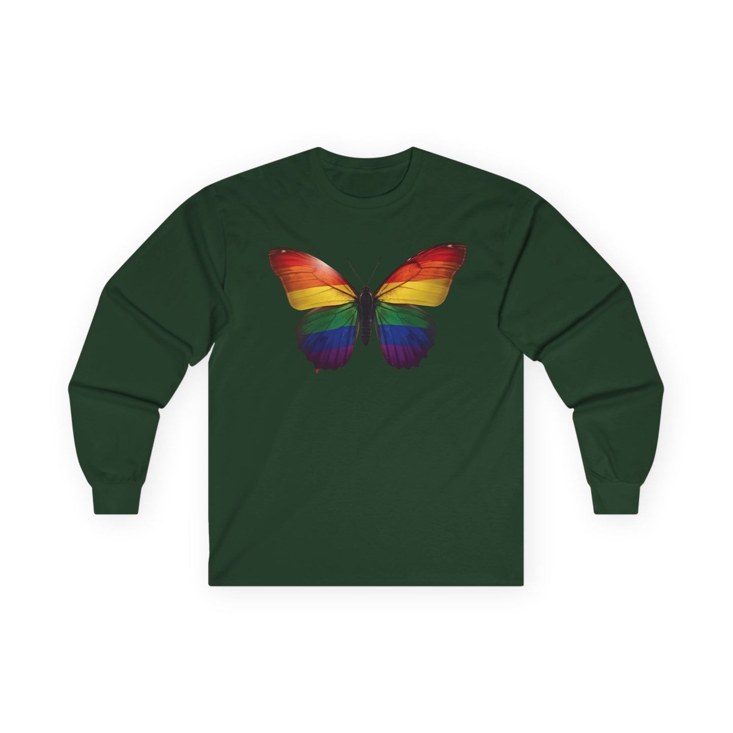 Rainbow Butterfly Long Sleeve Tee — Pride-Inspired Graphic Shirt