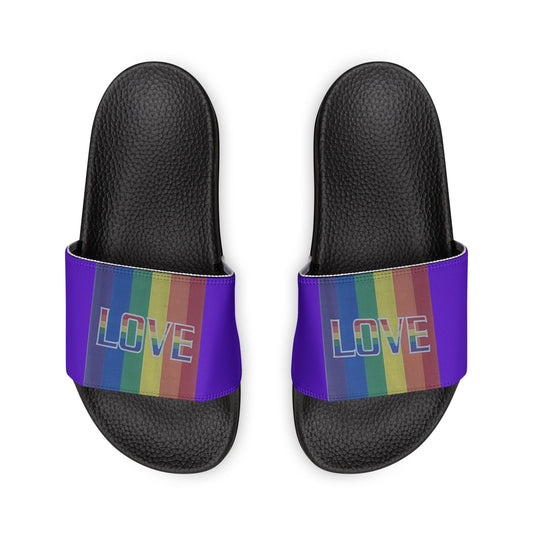 Pride 'LOVE' Rainbow Strap Slide Sandals — Women's purple