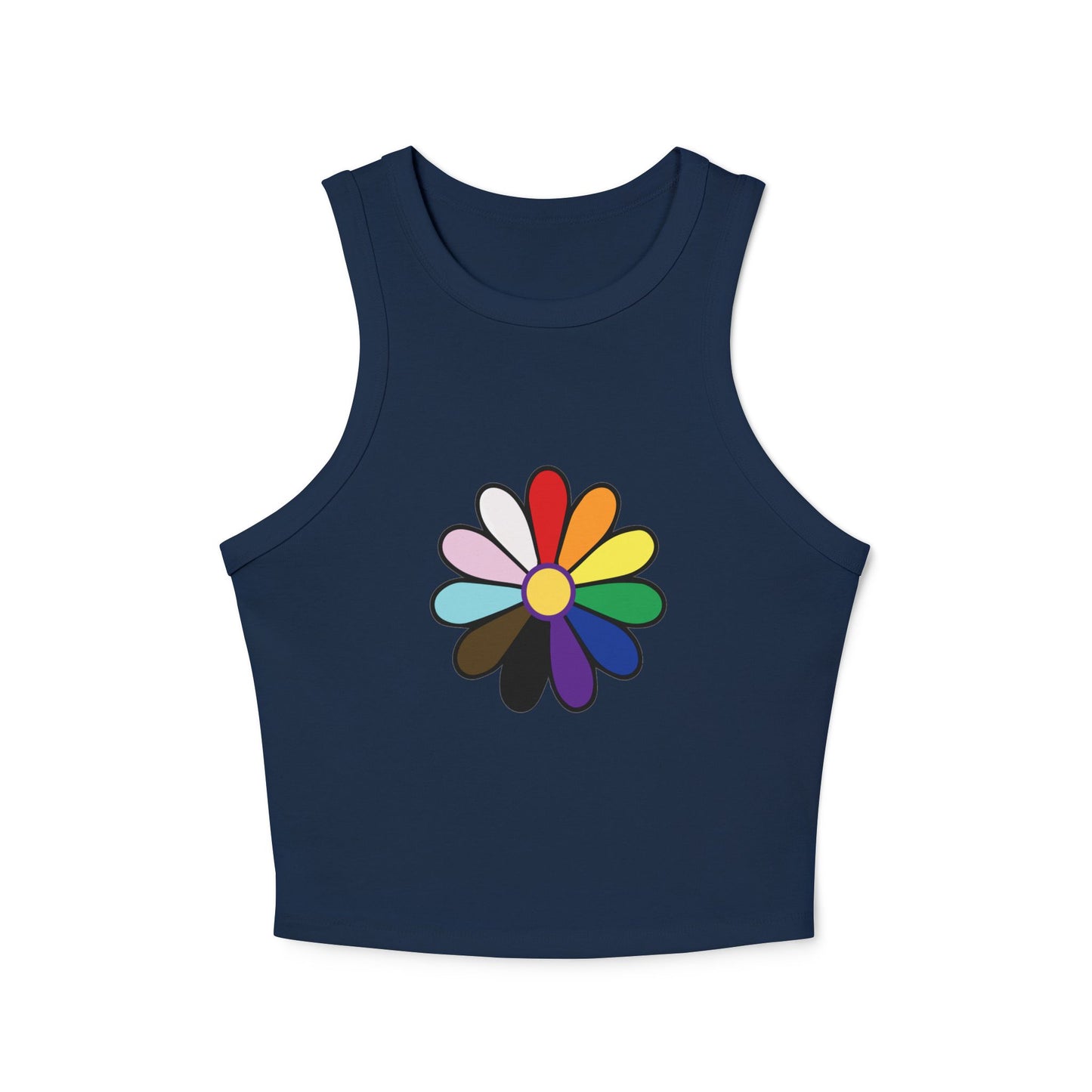 Rainbow Pride Daisy Racer Tank Top — Inclusive Flower Graphic Women's Tank