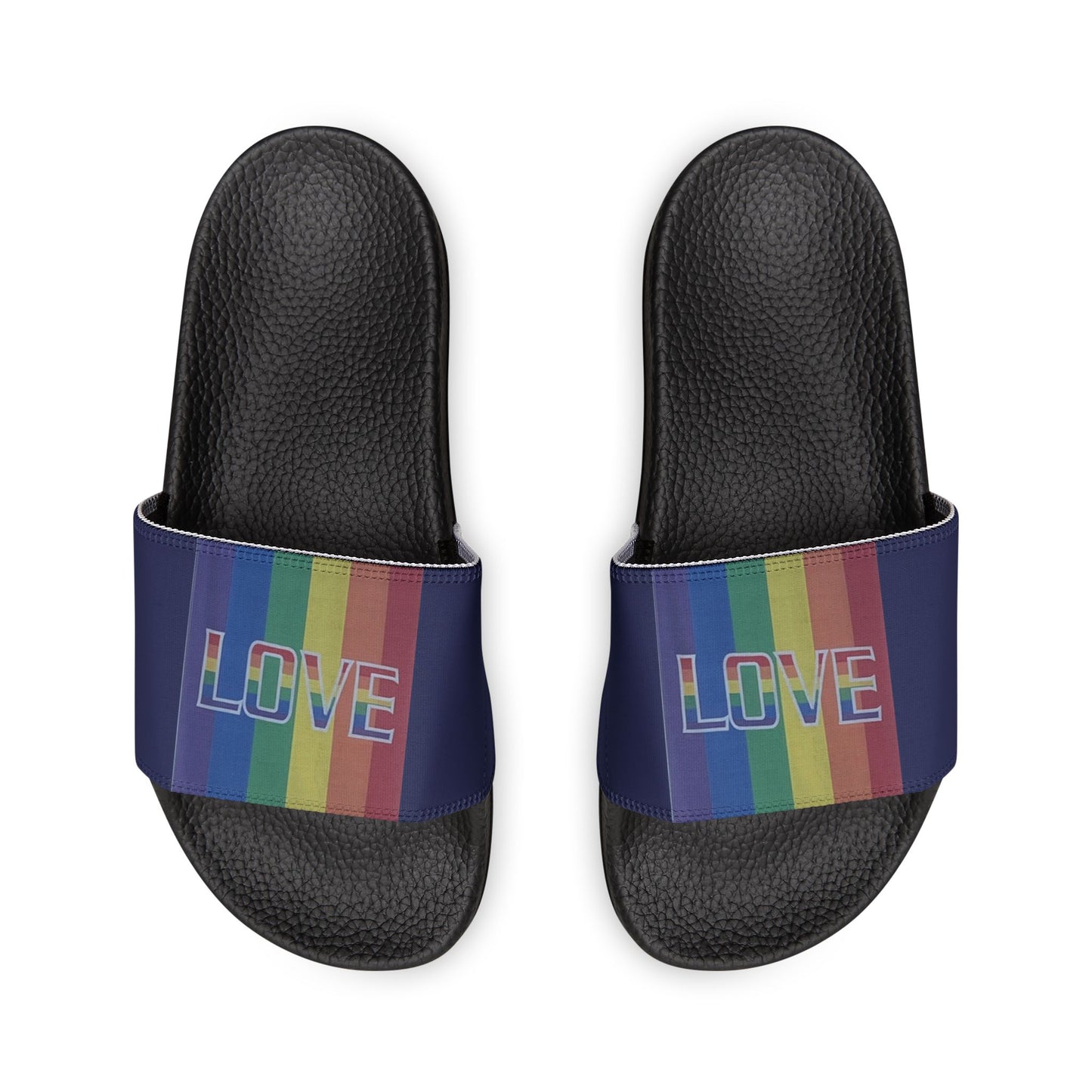 Pride 'LOVE' Rainbow Strap Slide Sandals — Men's dark blue