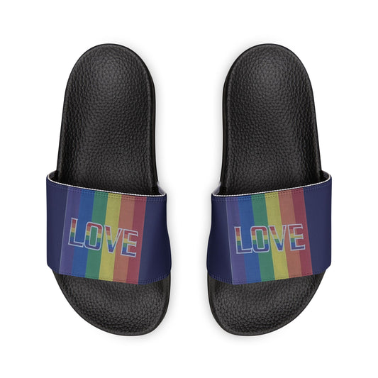 Pride 'LOVE' Rainbow Strap Slide Sandals — Men's dark blue