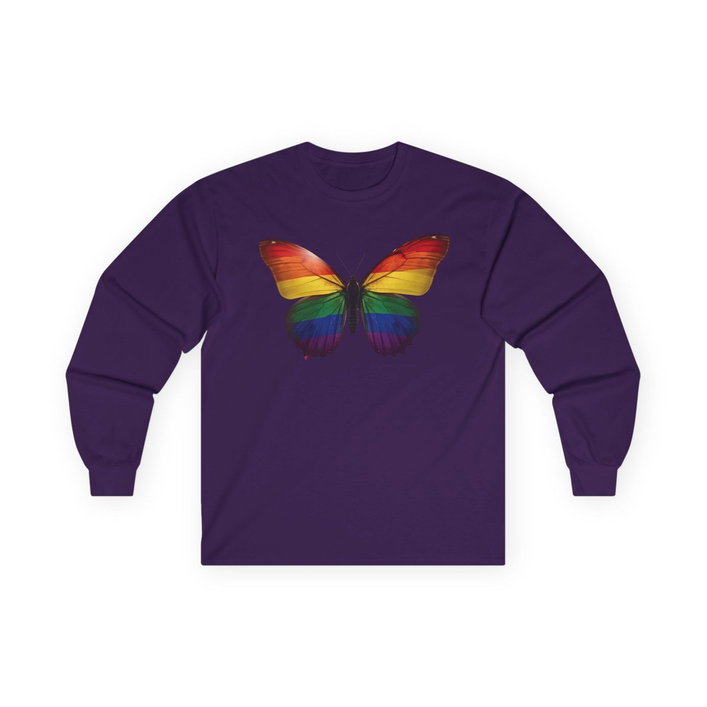 Rainbow Butterfly Long Sleeve Tee — Pride-Inspired Graphic Shirt