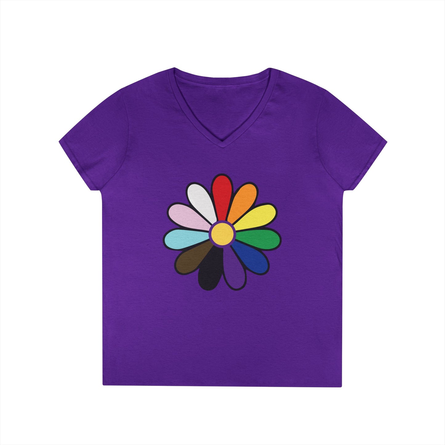 Rainbow Pride Daisy V-Neck Tee — Inclusive Floral Pride Shirt