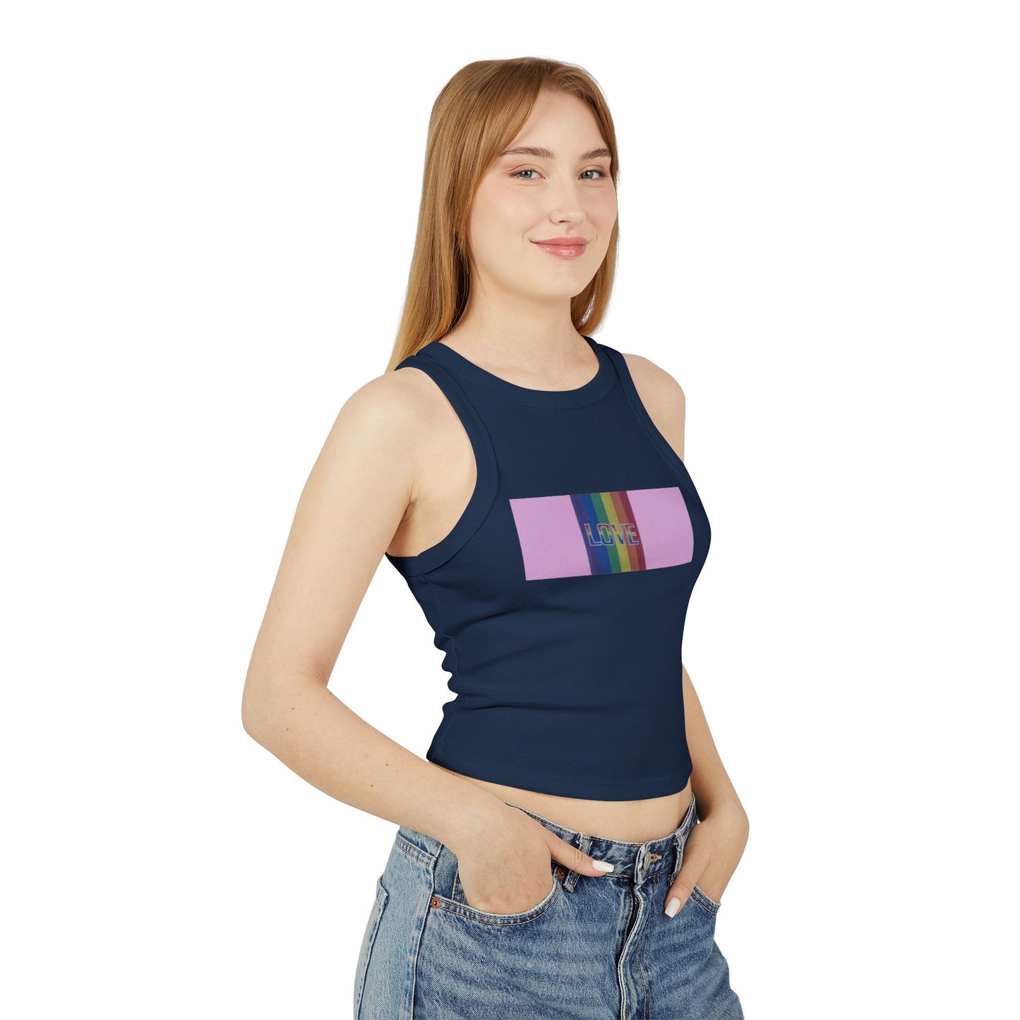 Love Rainbow Pink—Women's Micro Rib Racer Tank Top