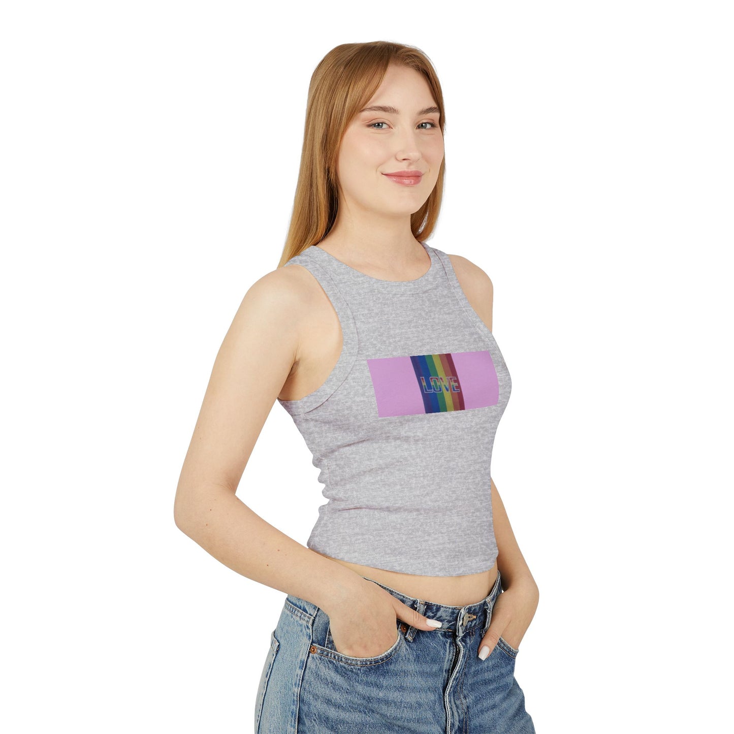 Love Rainbow Pink—Women's Micro Rib Racer Tank Top