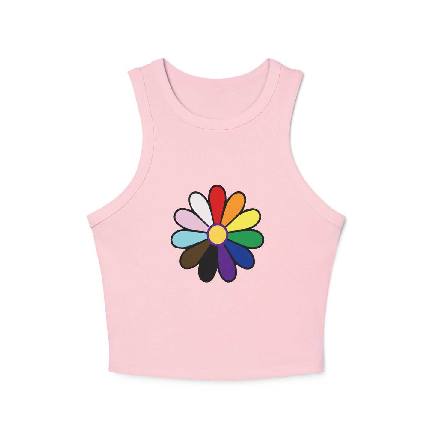 Rainbow Pride Daisy Racer Tank Top — Inclusive Flower Graphic Women's Tank