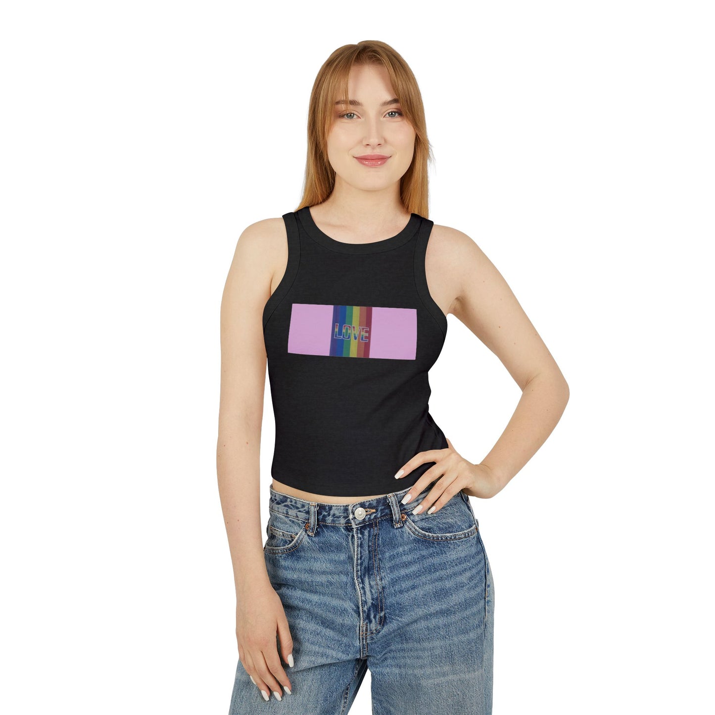 Love Rainbow Pink—Women's Micro Rib Racer Tank Top