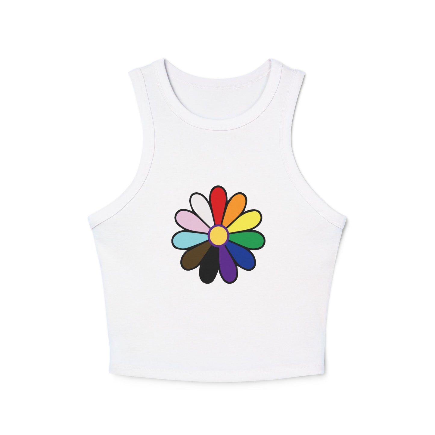 Rainbow Pride Daisy Racer Tank Top — Inclusive Flower Graphic Women's Tank