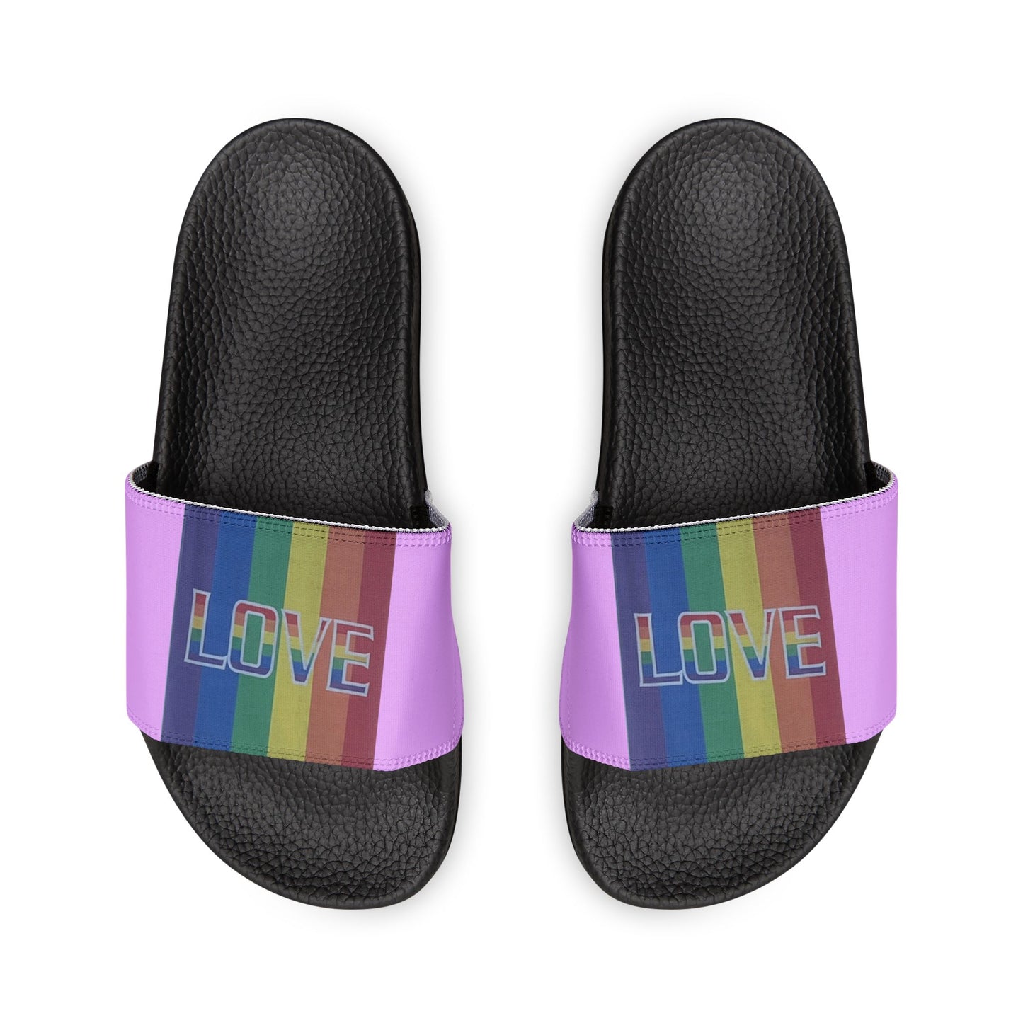 Pride 'LOVE' Rainbow Strap Slide Sandals — Women's pink