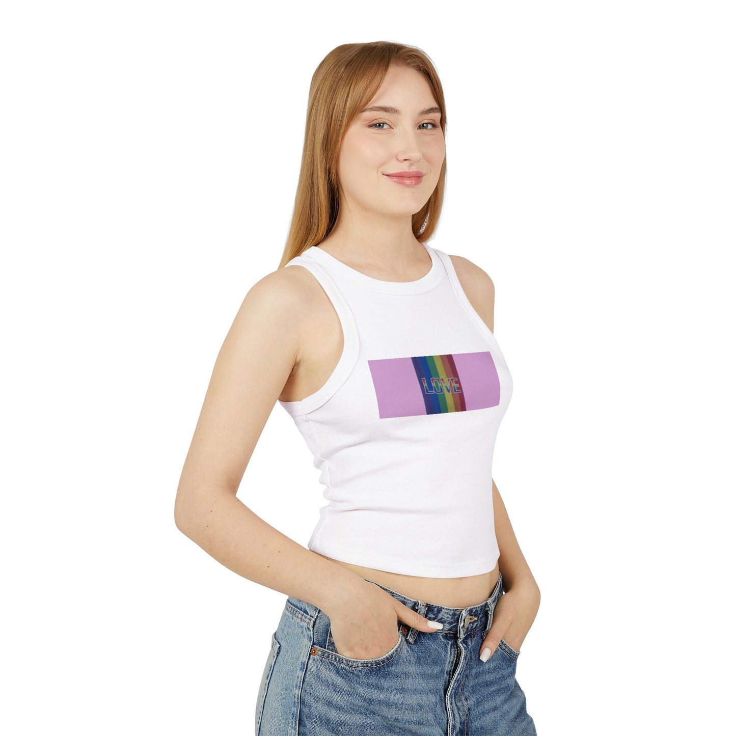 Love Rainbow Pink—Women's Micro Rib Racer Tank Top