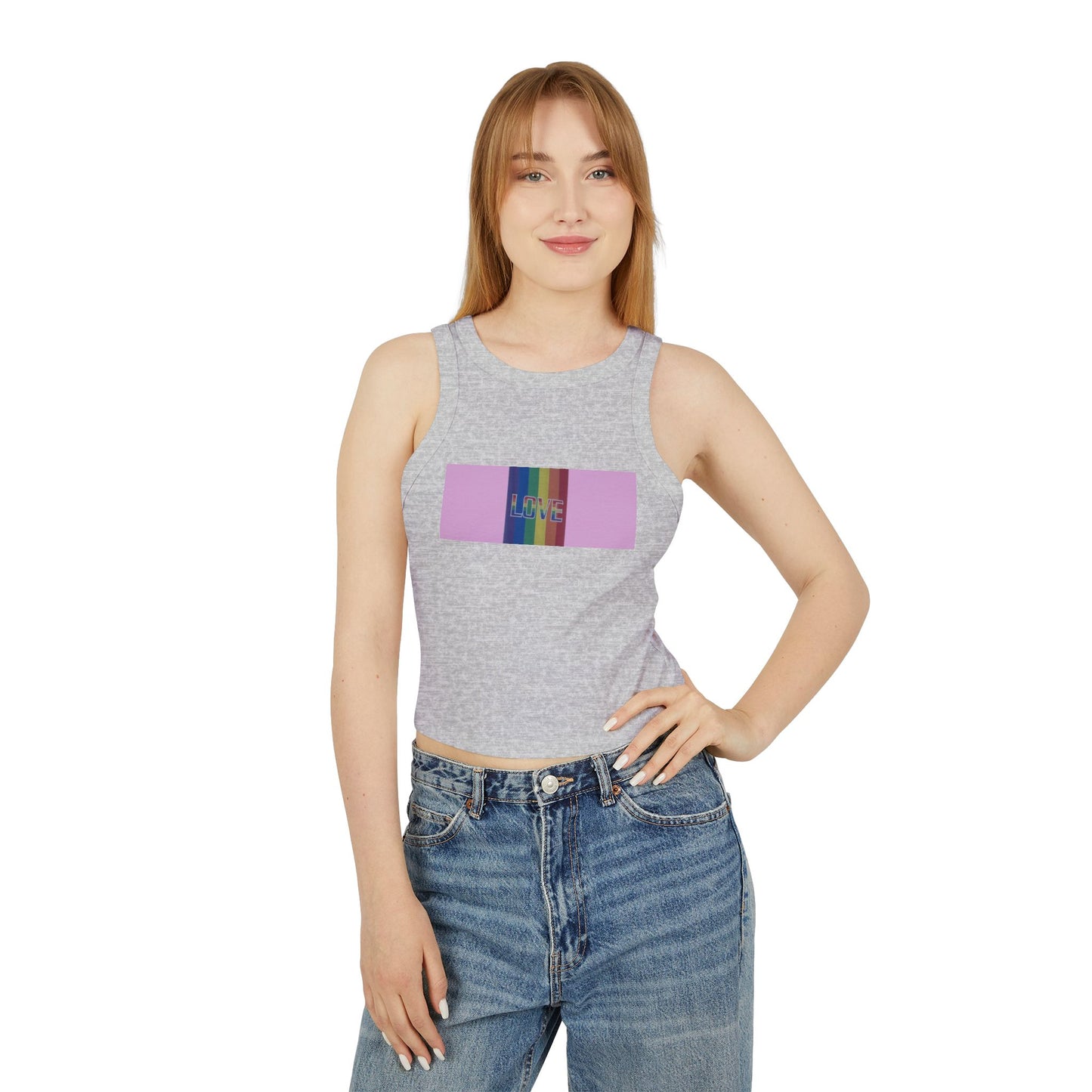 Love Rainbow Pink—Women's Micro Rib Racer Tank Top