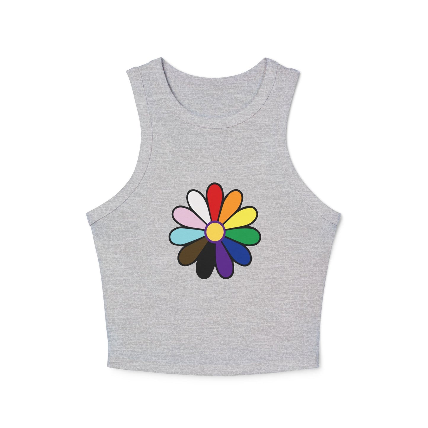 Rainbow Pride Daisy Racer Tank Top — Inclusive Flower Graphic Women's Tank