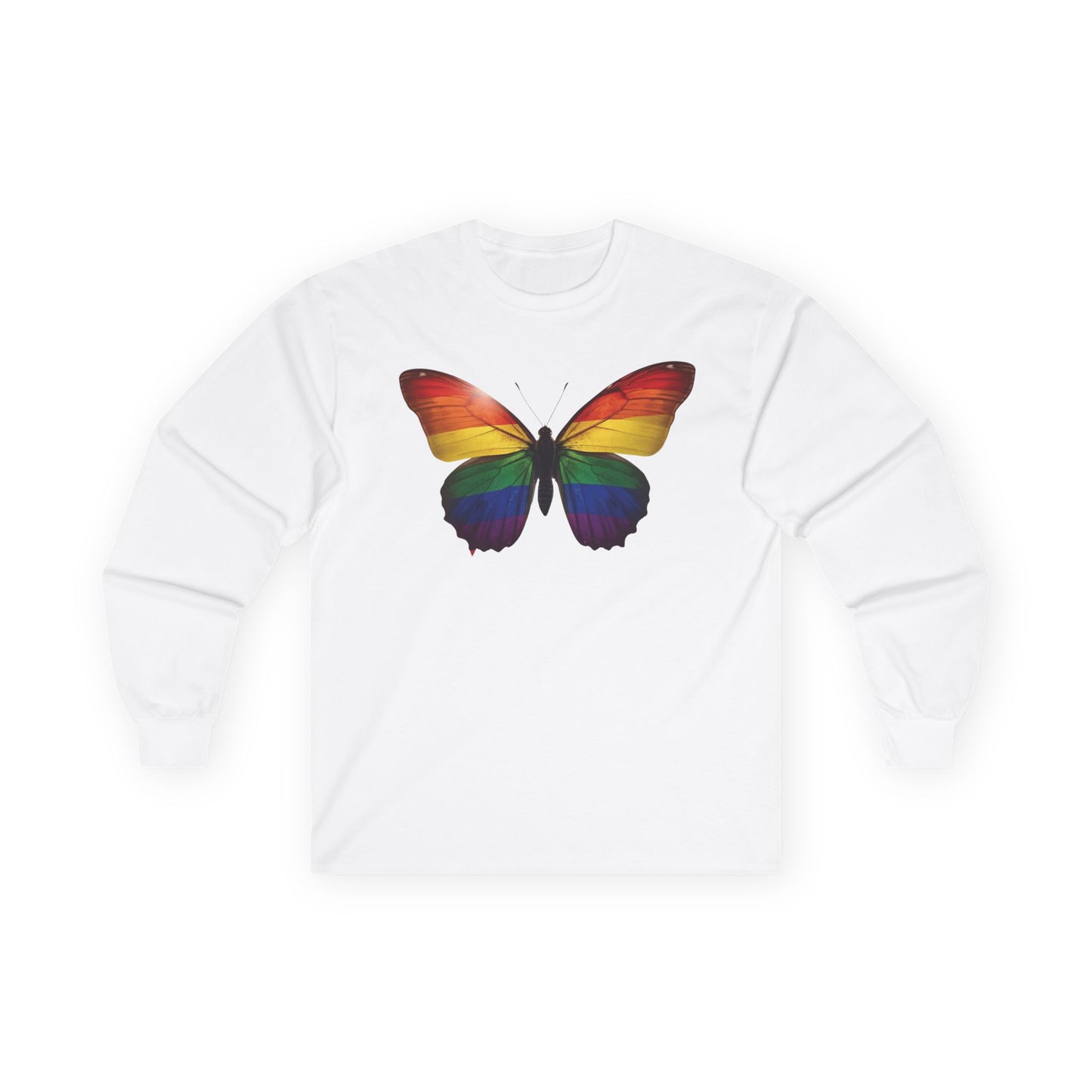 Rainbow Butterfly Long Sleeve Tee — Pride-Inspired Graphic Shirt