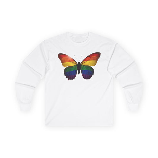 Rainbow Butterfly Long Sleeve Tee — Pride-Inspired Graphic Shirt