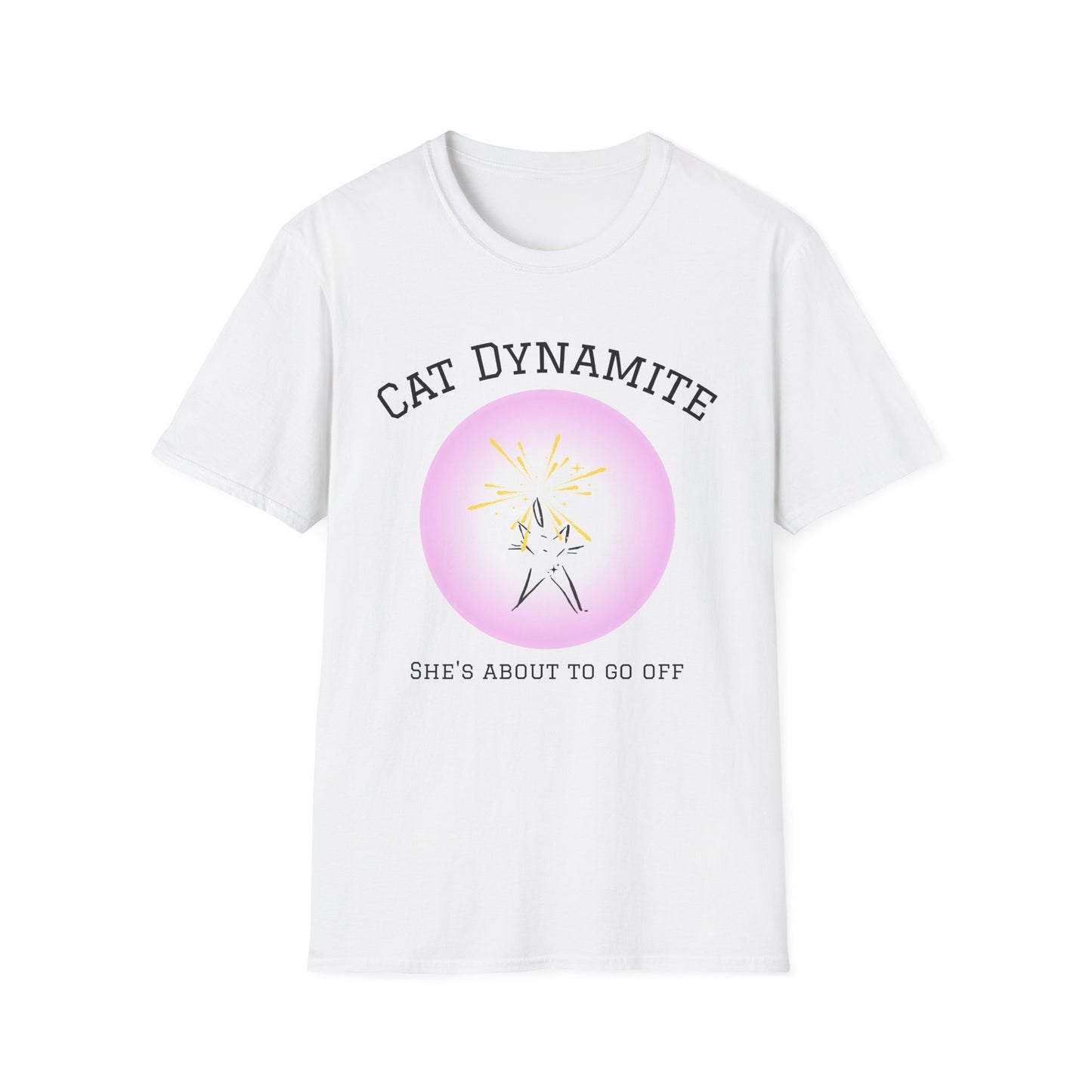 Cat Dynamite graphic tee — pink circle