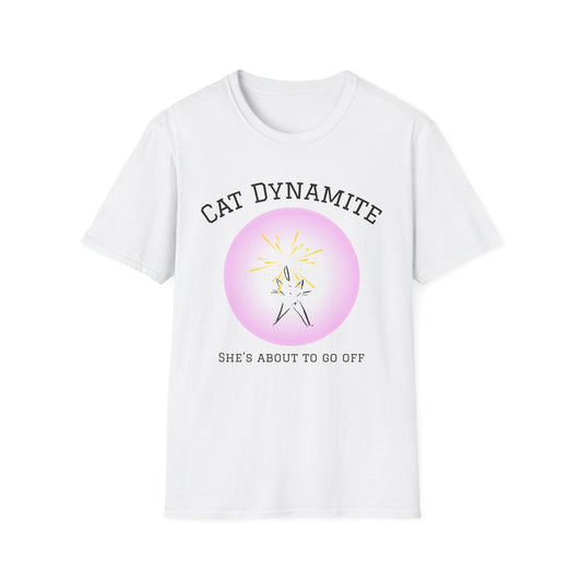 Cat Dynamite graphic tee — pink circle