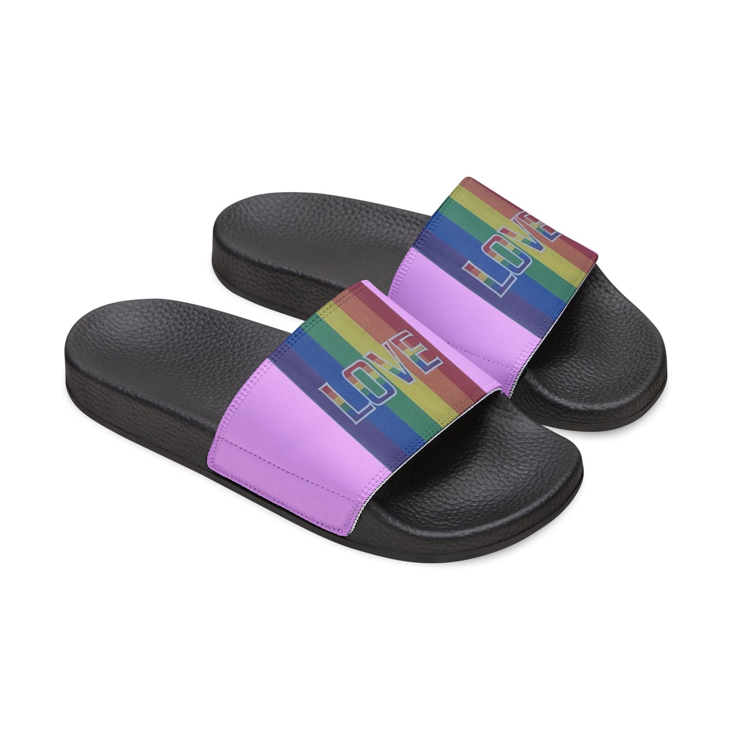 Pride 'LOVE' Rainbow Strap Slide Sandals — Women's pink