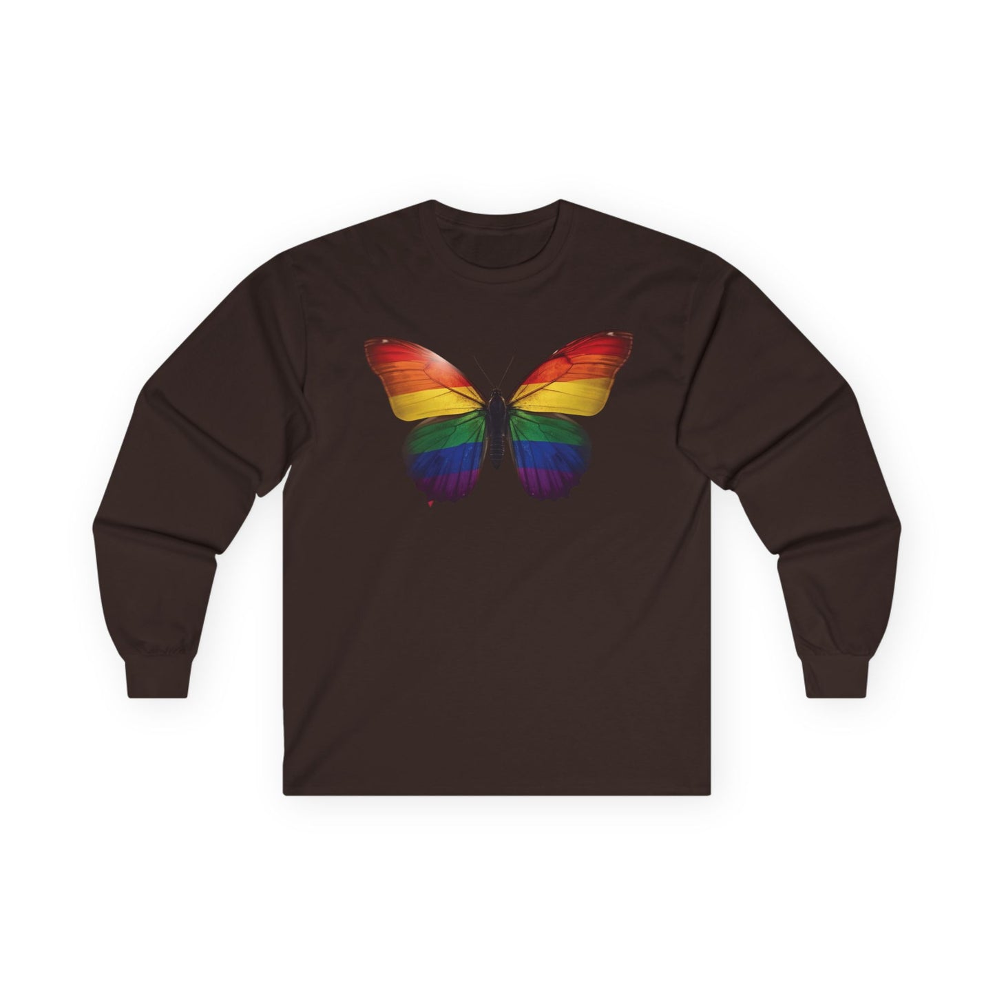 Rainbow Butterfly Long Sleeve Tee — Pride-Inspired Graphic Shirt