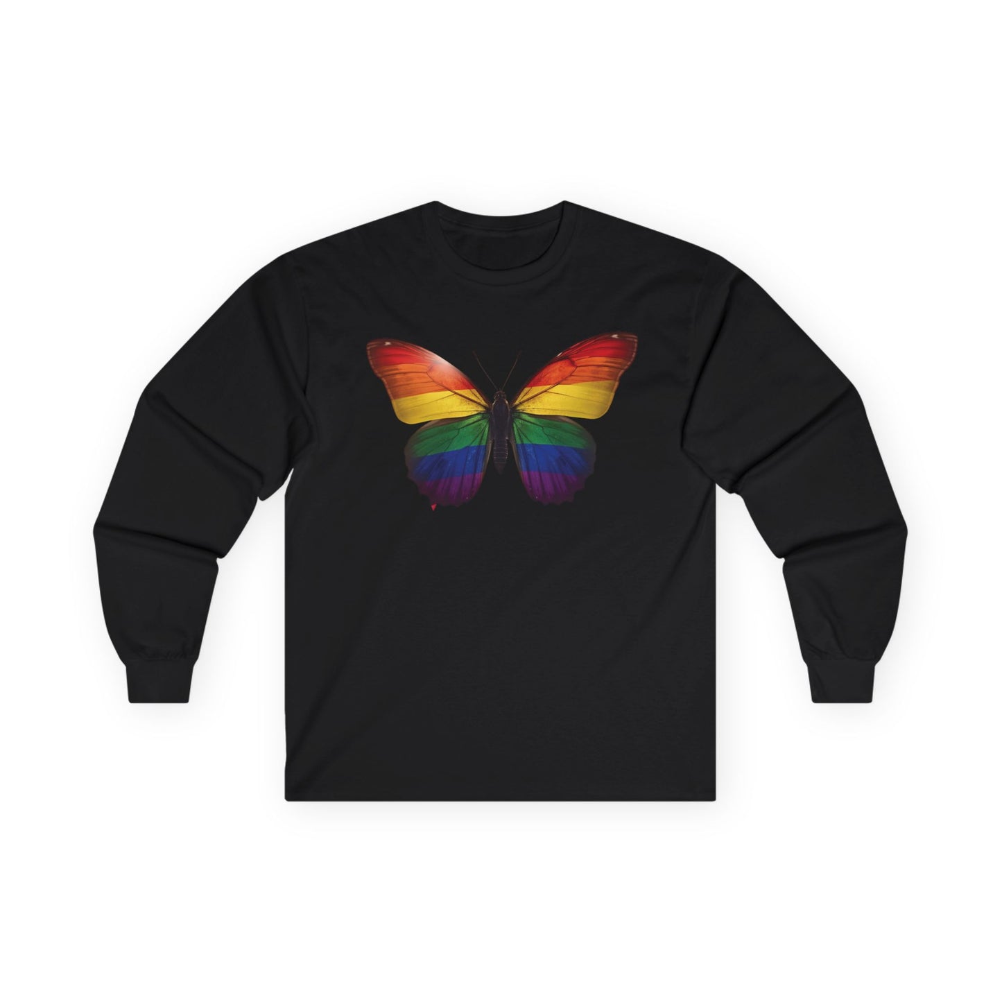 Rainbow Butterfly Long Sleeve Tee — Pride-Inspired Graphic Shirt